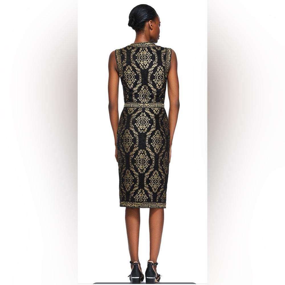 Tadashi Shoji Cindy dress sleeveless, beautiful, gold, black jacquard. Size 10 - Picture 2 of 6